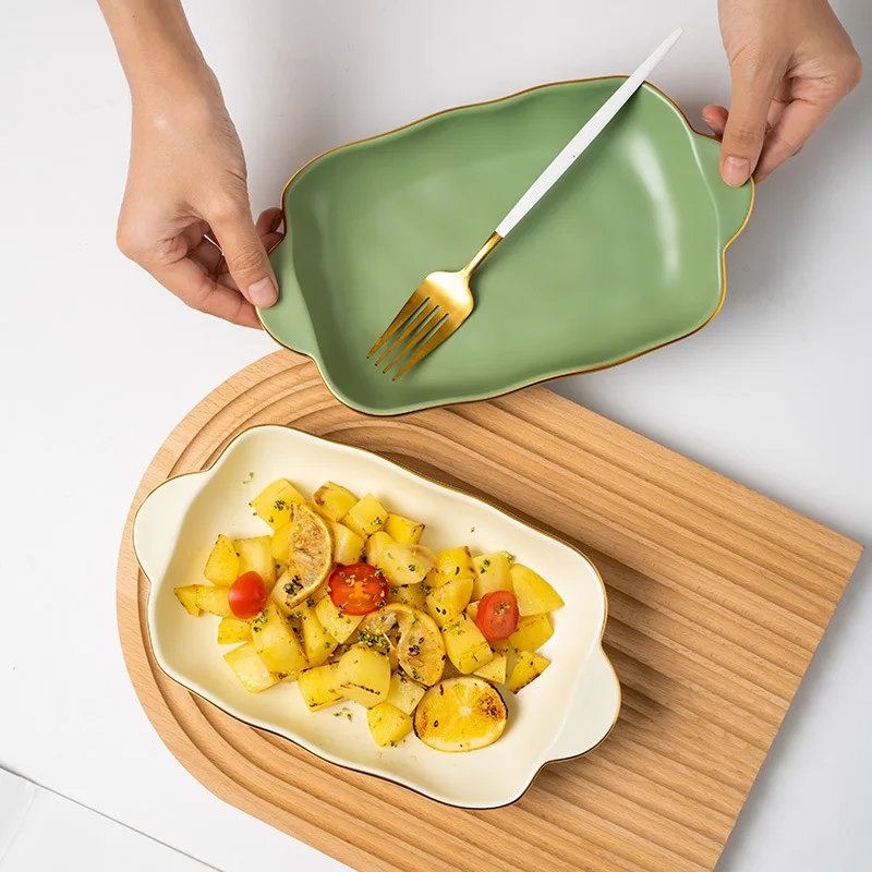 Microwave Oven Matte Porcelain Bakeware Set Lasagna Bread Loaf Pans Au Gratin Dish Ceramic Bakeware Baking Pan With Handle