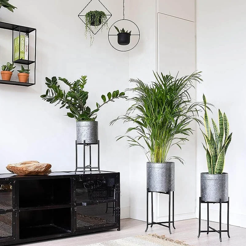 Set 3 Indoor Outdoor Modern Rustic Decor Farmhouse Trough Planter Decorative Iron Metal Plant Stand Galvanized Flower Pots