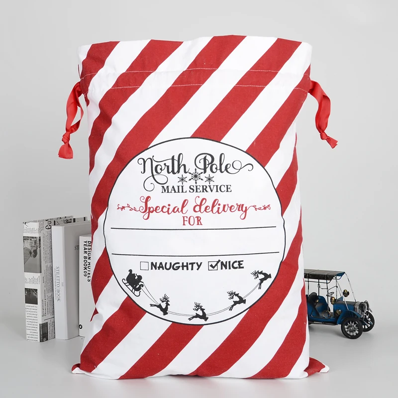 2021 Christmas personalized sublimation Santa drawstring large linen blank white beige burlap polyester cartoon gift sacks