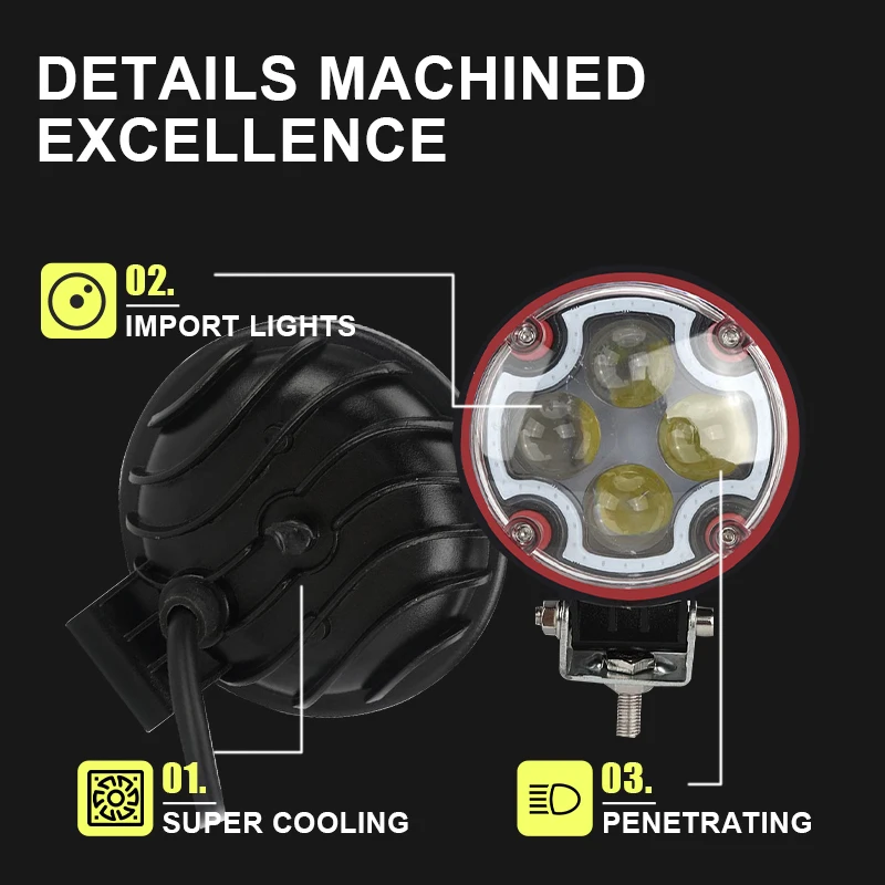 JHS Factory Price 3inch WorkLight Bulb Waterproof IP68 12V 24V 12W Lamp fog light led for Universal Motorcycle Jeeps