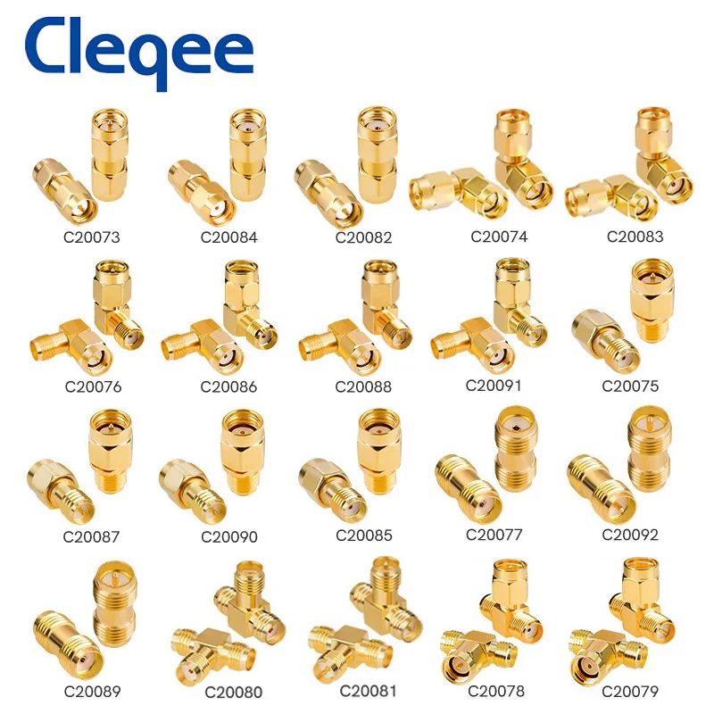 Cleqee  sm-a To sm-a Male Female Gold Plated RPsm-a To sm-a Male RPsm-a Connector RF Adapter Straight Bent  L/T Typ
