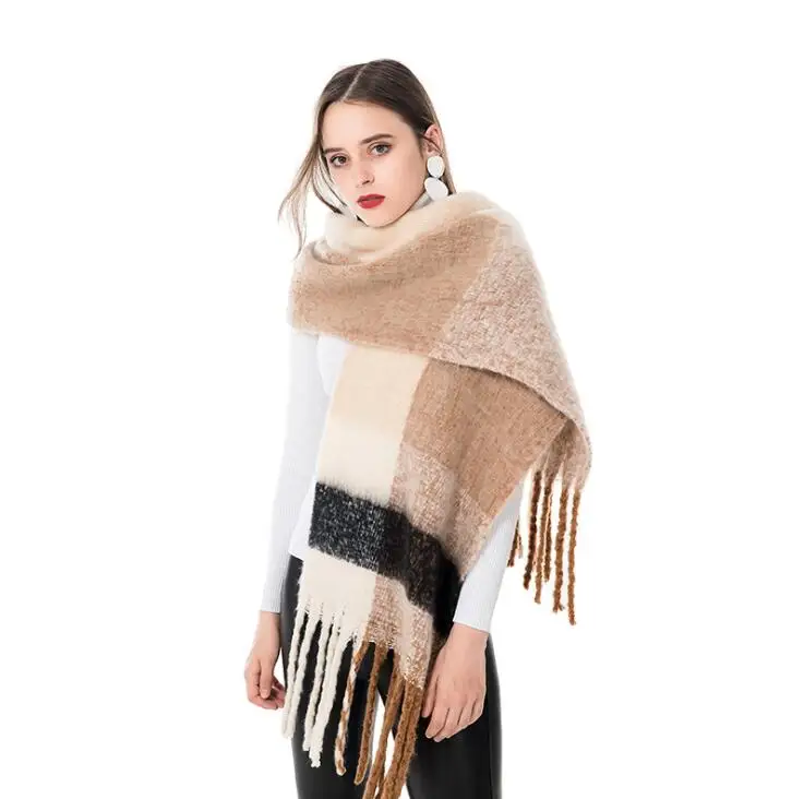 Новый кашемировый двухсторонний клетчатый теплый шарф длинная секция большая кисточка утолщенная шаль