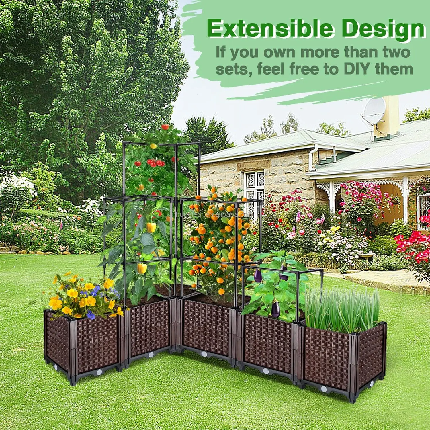Removable Garden Plant Support Tower Outdoor Tomato Cage Planter Boxes Self Watering Raised Garden Bed with Trellis