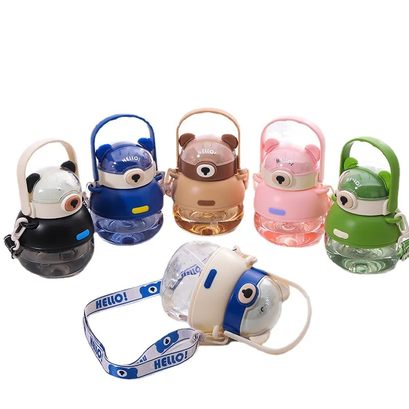 Cute Design Cartoon plastics Water Bottle Kids 1000ml Water Bottles Cup With Strap And Straw Large capacity drinking kettle