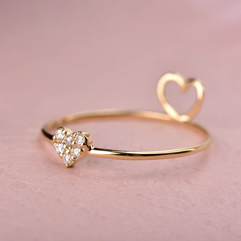 18 carat Solid Yellow Gold Heart Shape White real diamond ring