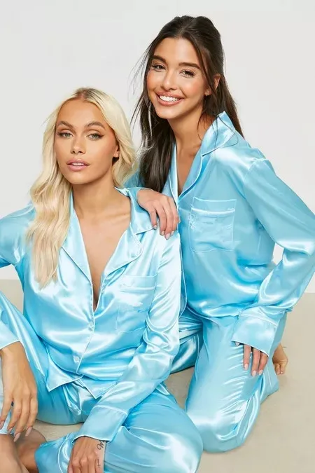 KY Plus Size Long Sleeve Custom Satin Two Pieces Pajama Sets for Women