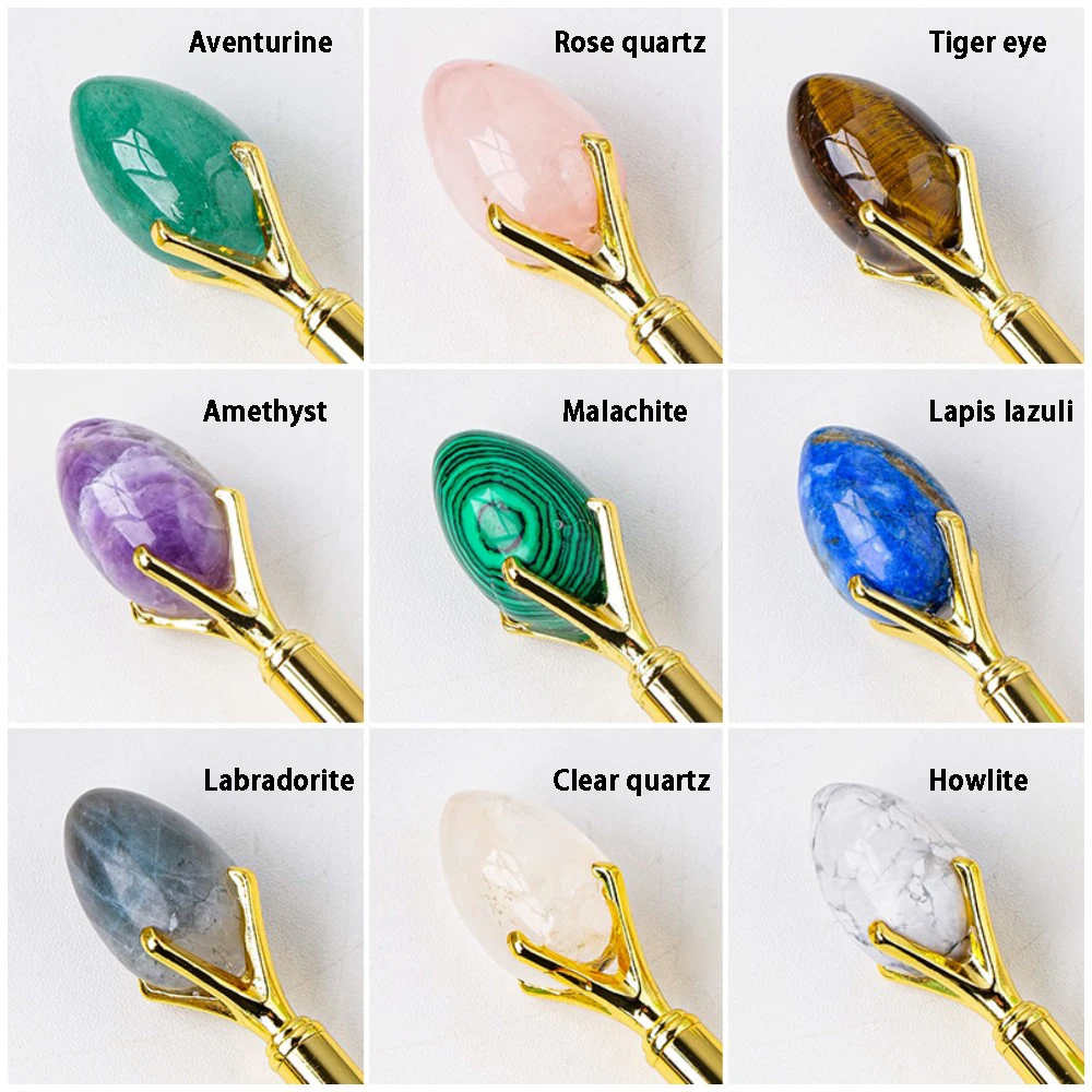 Wholesale Amethyst Dinosaur Eggs Metal Ballpoint Pen Crystal Egg Stone Top Crystal Pen Rotary Business Pens Gift