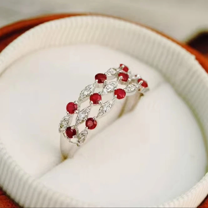 Longshine Hot Sale 18K Gold White and Red Color SHining Natural Diamond Ring Jewelry
