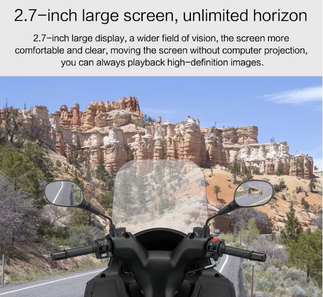 Motorcycle Mirrors With Camera 2.7inch Dual Lens Panoramic Rearview Mirror HD Mirror Rearview