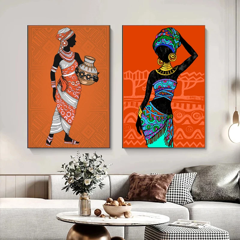 Black Woman Wall Art African Canvas Print Colorful Black Girls Ethnic Style Beauty Contemporary Living Room Decor