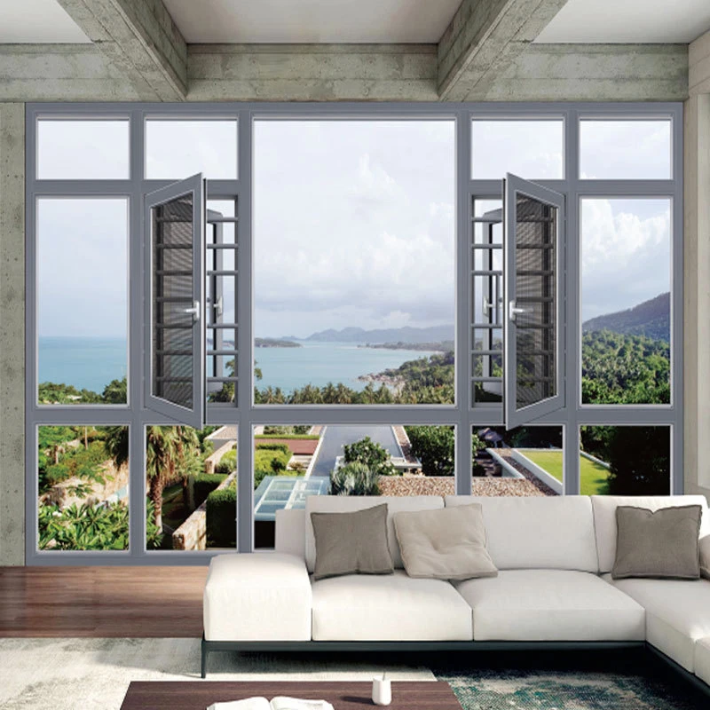 Китай Популярный Европейский стиль водонепроницаемый алюминиевый сплав три дорожки плоское открытое окно безопасности с огражден