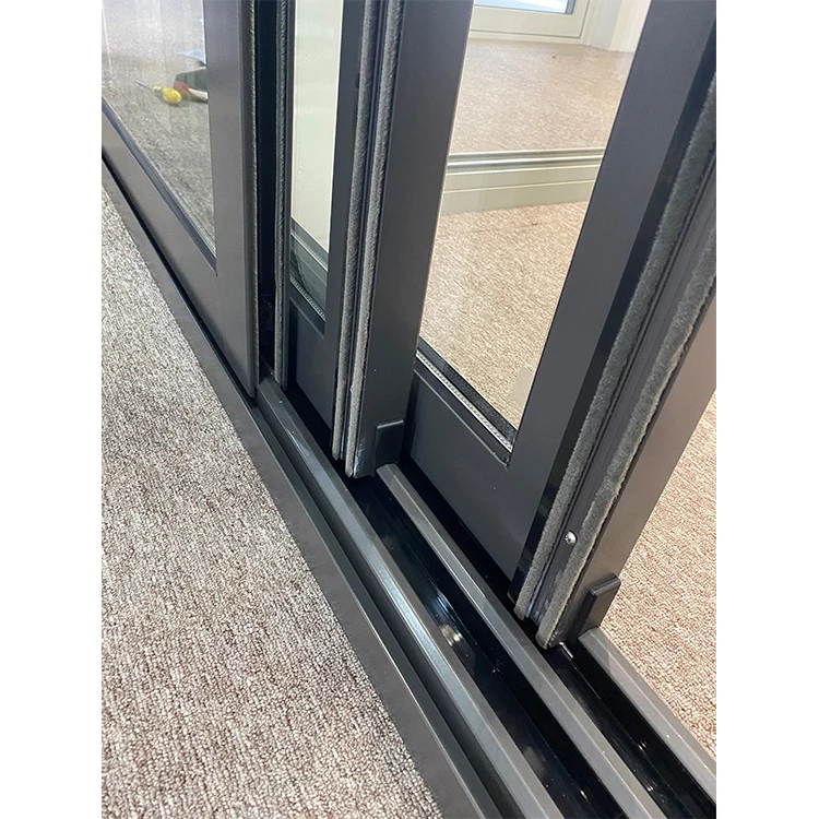 big heavy duty black aluminum 3 panel  glass door sliding door with lock for  patio