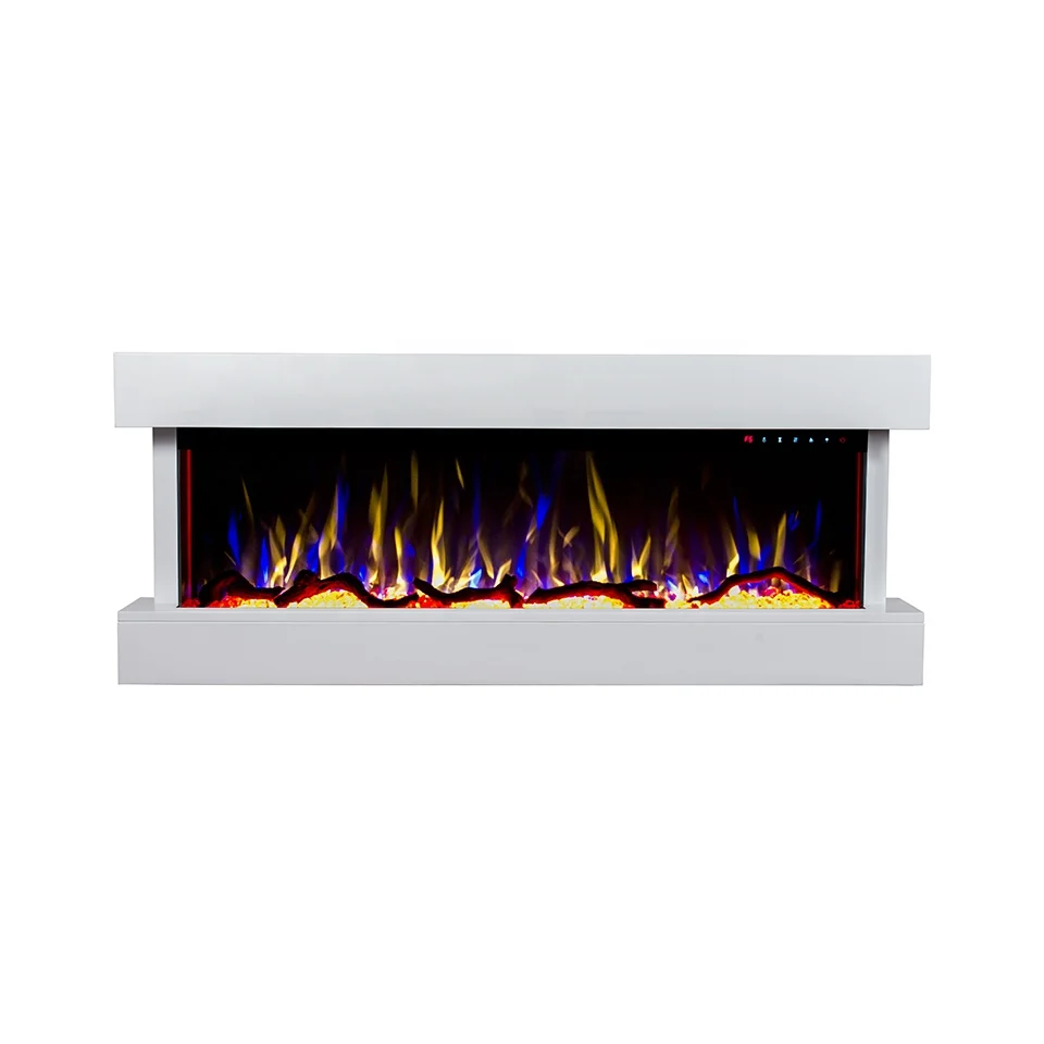Custom-made 3 sided glass electric fireplace heater with 10 ember bedding  LED light