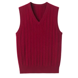 Мужской шерстяной кашемировый однотонный Классический пуловер с V-образным вырезом без рукавов, свитер, жилет, Топ