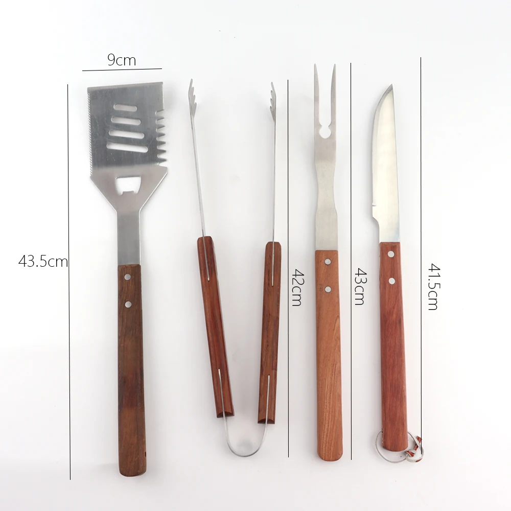 KITCHENCARE 4 шт. набор из нержавеющей стали принадлежности для барбекю гриля инструменты деревянных инструментов с сумкой