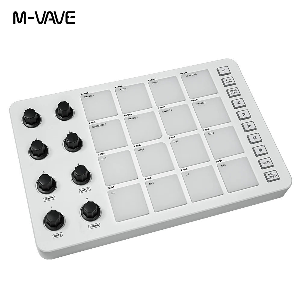 USB MIDI Controller with 16 Drum Pads 8 Assignable Knobs Note Repeat Full Level Buttons