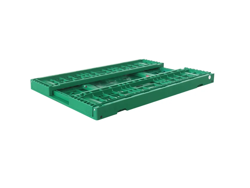 wholesale Green Color Plastic Crate 60*40*17 CM stackable Vented Type Folding Mesh Fruit Storage Crate basket