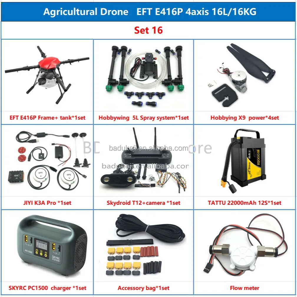 EFT E416P 16L 4 Axis  Agricultural spraying drone 16KG Folding Quadcopter  with X9 power system T12  K3APro K++   Full Set