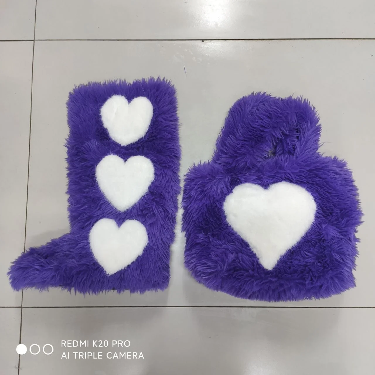 BUSY GIRL HS4767 fur bags and boots set flats fluffy knee high boots women winter pink faux fur boots ladies shoe and bag set