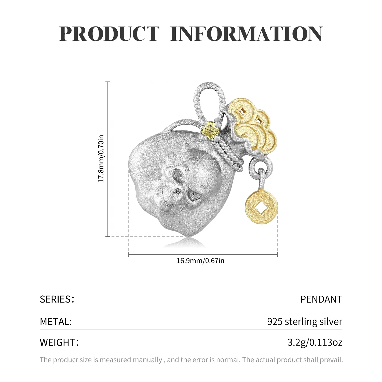 Money Bag Skull Pendant for Necklace Real 925 Sterling Silver Clown Skeleton for Necklace Jewelry Women Accessory Dropshipping