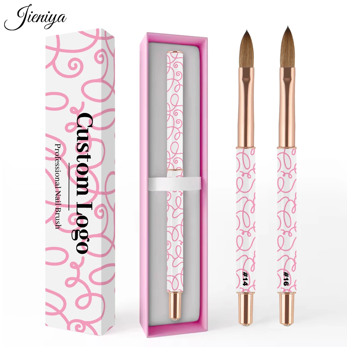 6 models Boxed Pink striped pattern Metal Handle monomer brush Pure sable 100% kolinsky hair Acrylic brushes nail art brush