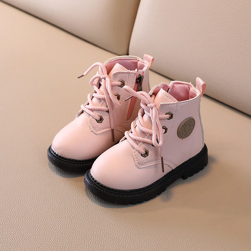 9996 Children Shoes For Boys Pu Leather Girls Kids Martin Boots Autumn Winter New Toddler Baby Soft Bottom Short Boots