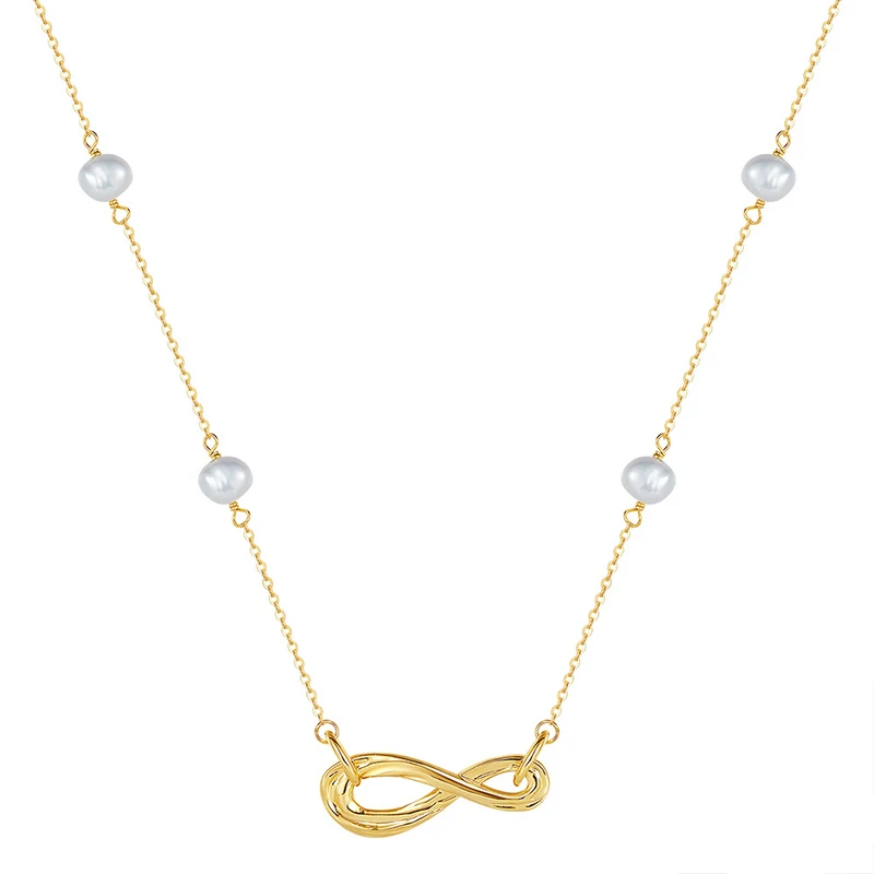 Trendy Gold Vermeil S925 Sterling Silver Fresh Water Pearl Infinity Necklace
