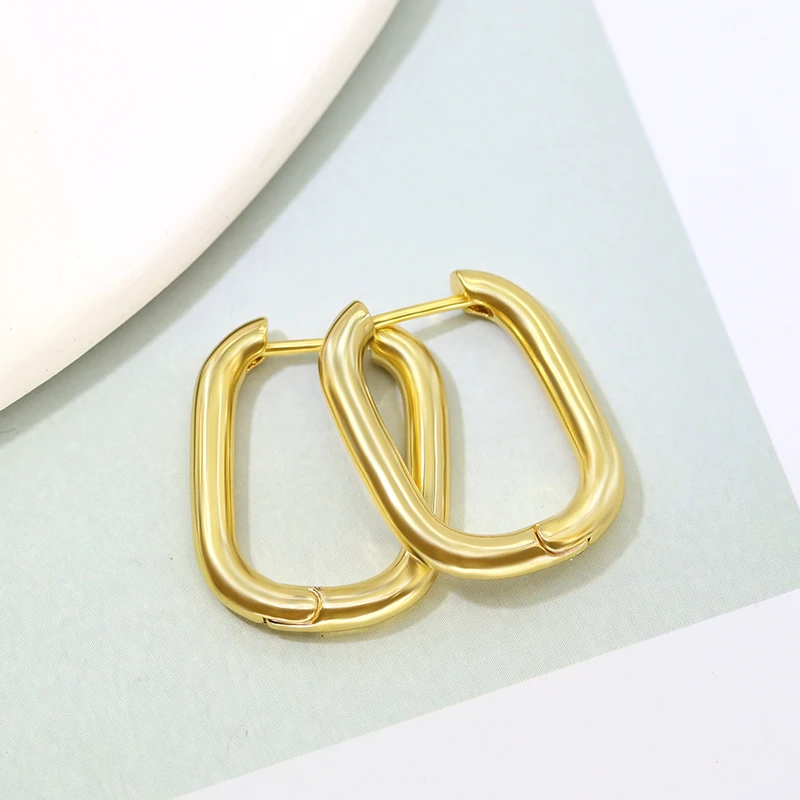Wholesale Fashion Jewelry Brass 18k Real Gold Plated Piercing Geometric Hoop Huggie Square Earrings