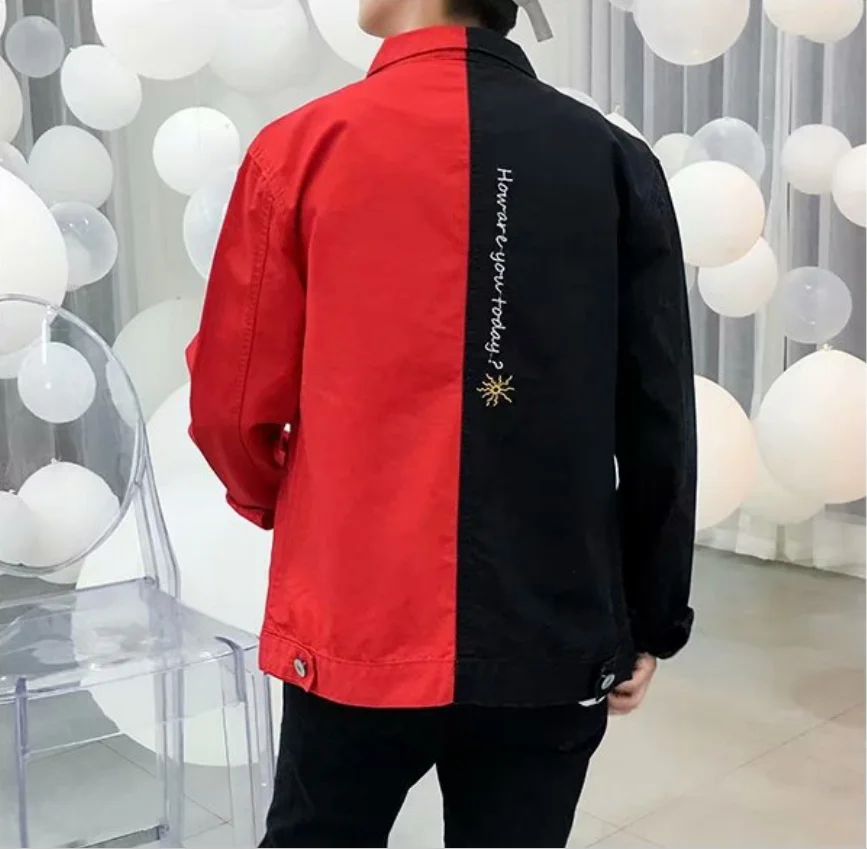 Wholesale most fashion slim fitting color block men denim jackets