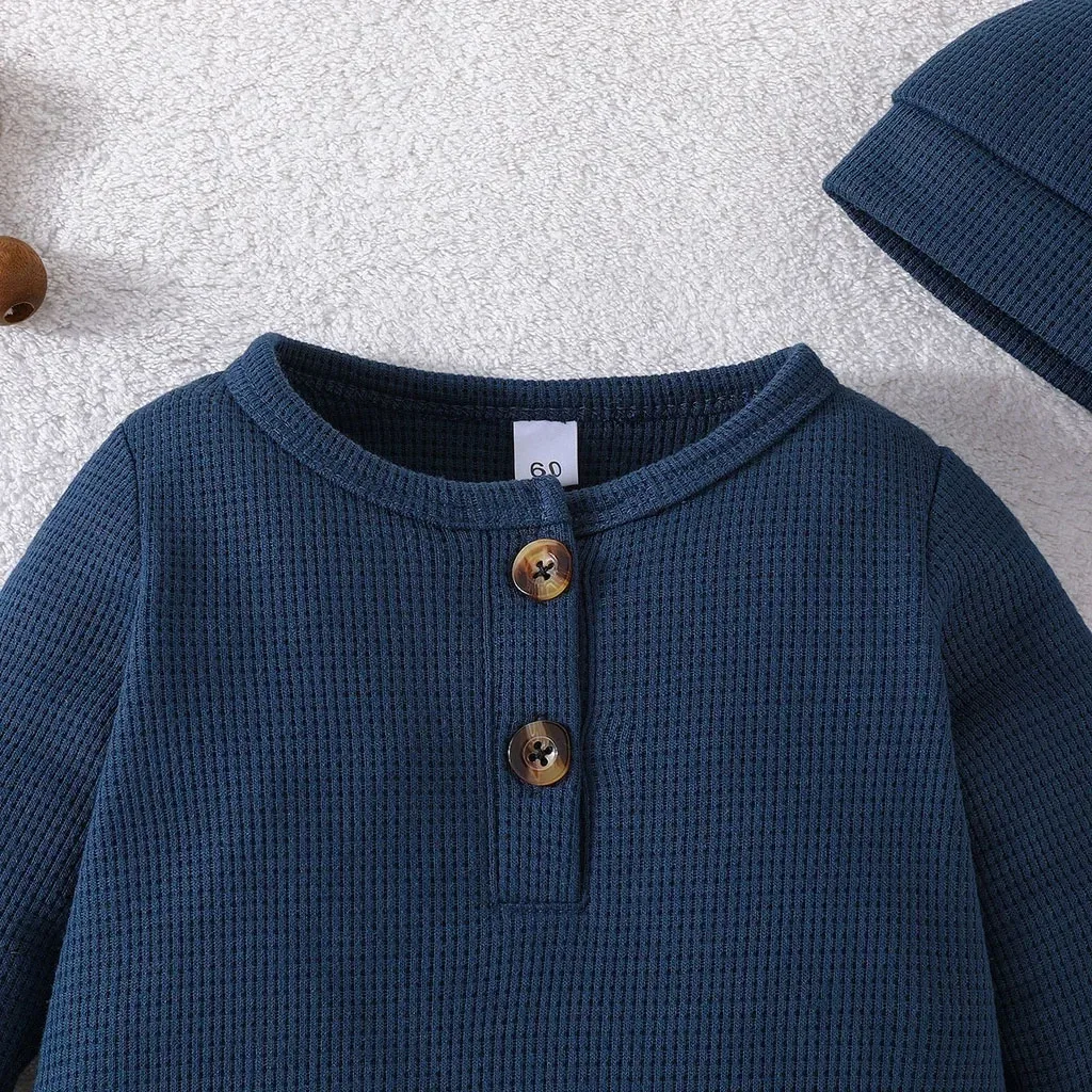 Conyson Gift Hat Set Baby Unisex Boy Girl Newborn Onesies Romper Toddler Cotton Clothing Infant Long Sleeve Tiny Button Jumpsuit