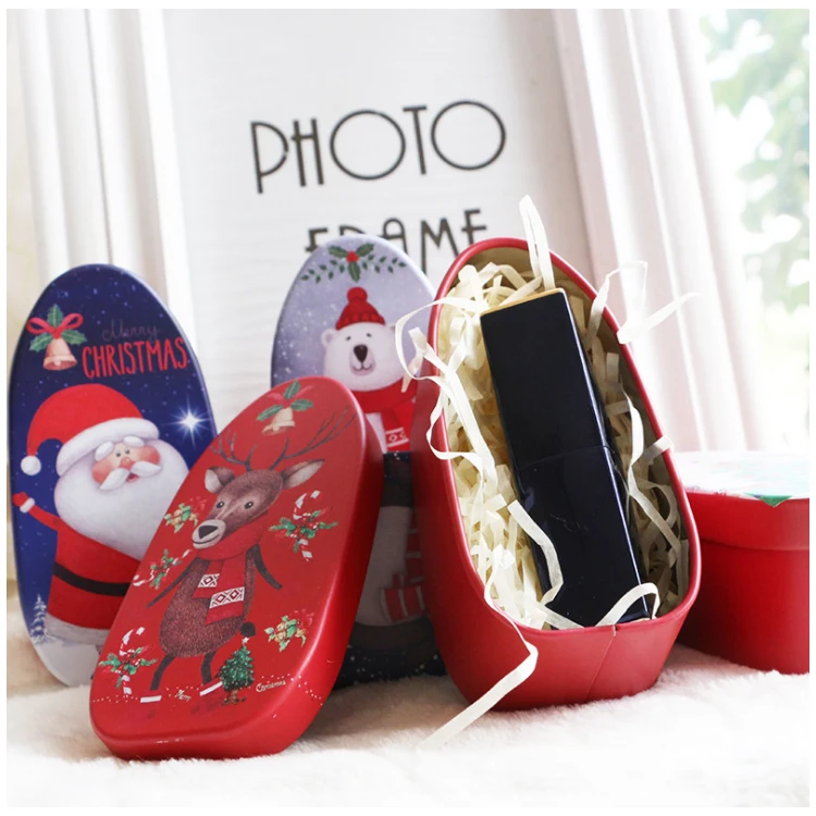 New Shape Novelty Santa Claus Candy Tin Can Christmas Metal Chocolate Tin Gift Box
