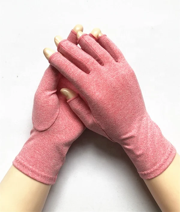 Pink Half Finger Compression Pain Relief Arthritis Glove