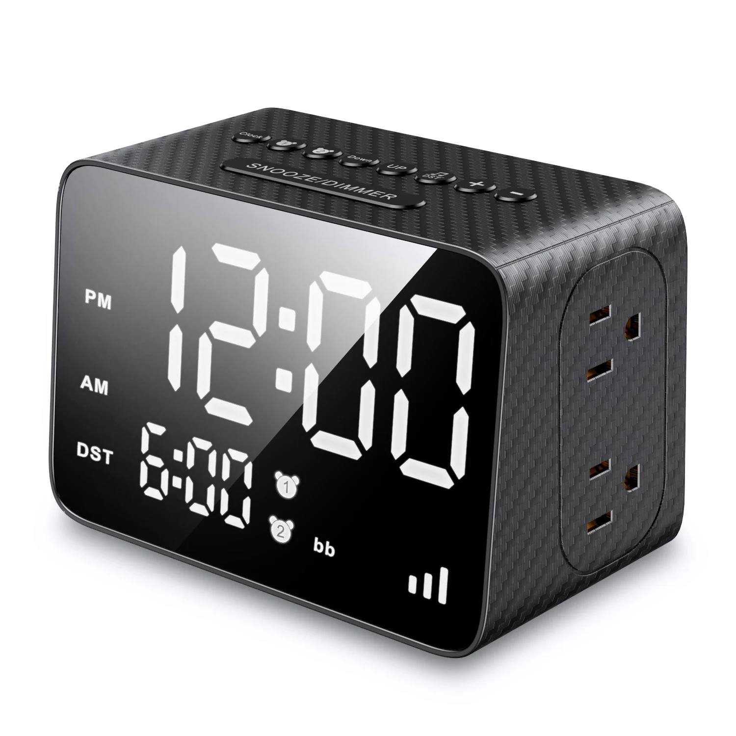 Wall Outlet Extender and phone charger Multiple USB Charging Station Wireless Vibrator Design Alarm Clock