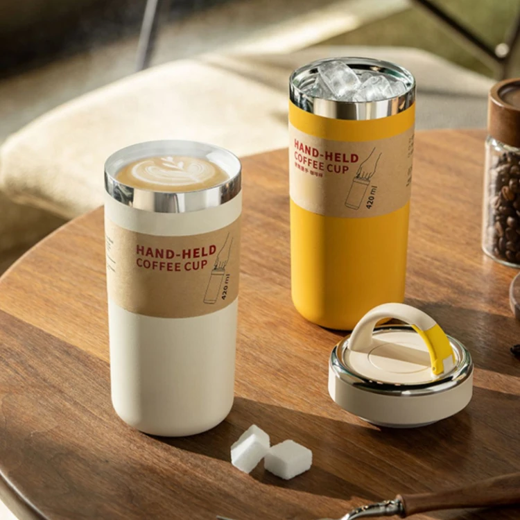 Portable Insulated Coffee Cup Tumbler Ceramic Liner Stainless Steel Vacuum Water Bottle Hot Cold