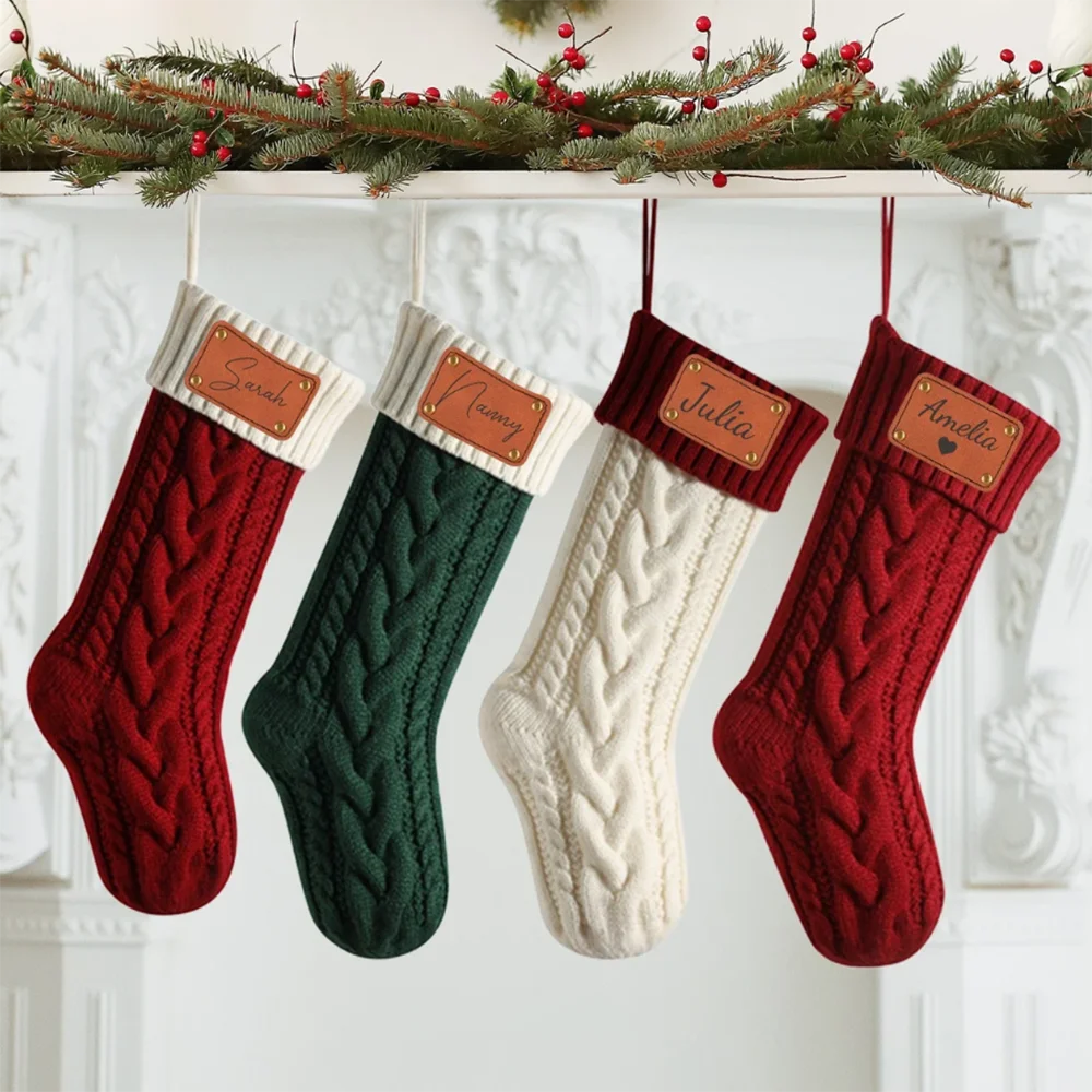 Personalized Christmas Name Knit Stockings Christmas Xmas Hanging Decoration Child Candy Bag Gift Bag