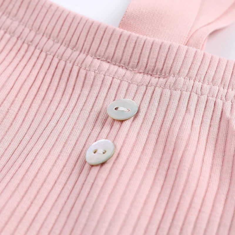 Baby clothing Spring summer Korean version of baby two-button pants suspenders cotton solid color Rowan
