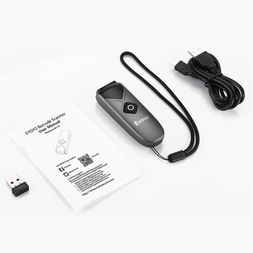 Mini Portable Barcode Reader with USB Wired/B-T / 2.4G Wireless Eyoyo 1D 2D B-T Barcode Scanner