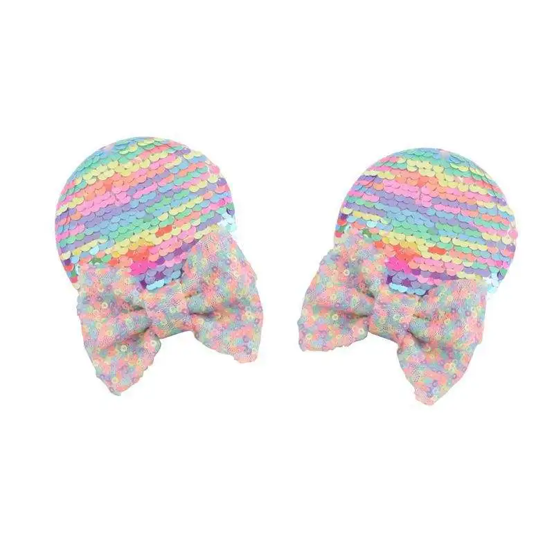 Baby girl bows colorful hair accessories sequins minnie ear hair pin glitter bow mickey ears hairpins for kids