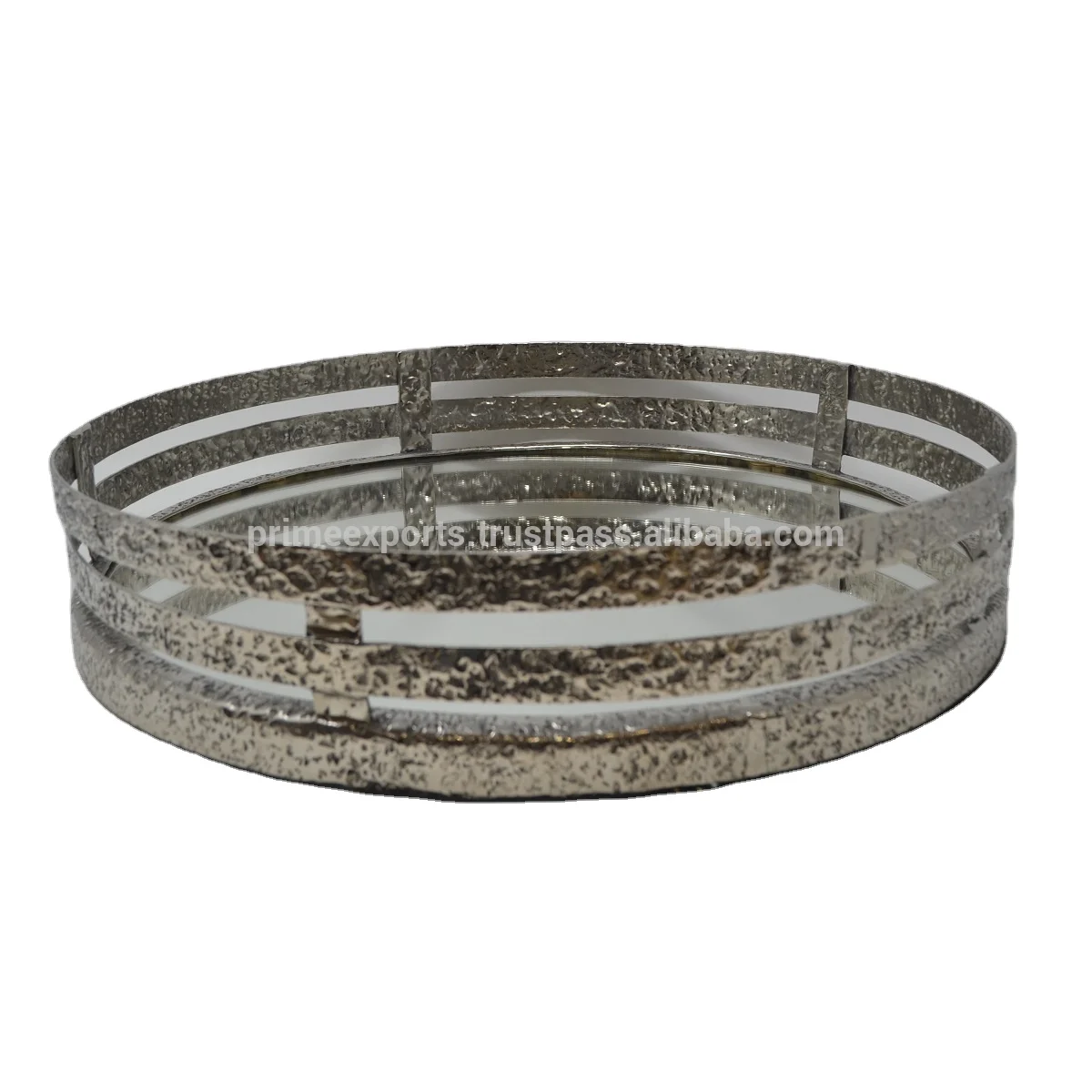 Modern Round Textured Designer Nickel plated Mirror tray Scandinavian and European mirror trays