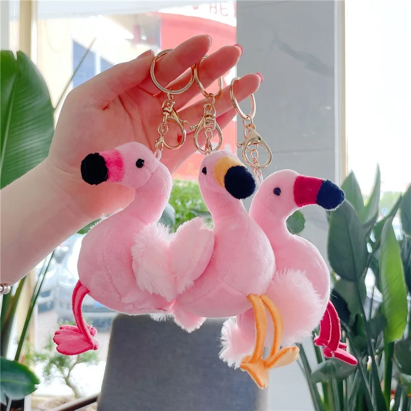 hot selling flamingo plush keychain pendant cute plushie doll key ring stuffed animal toys for promotion gift