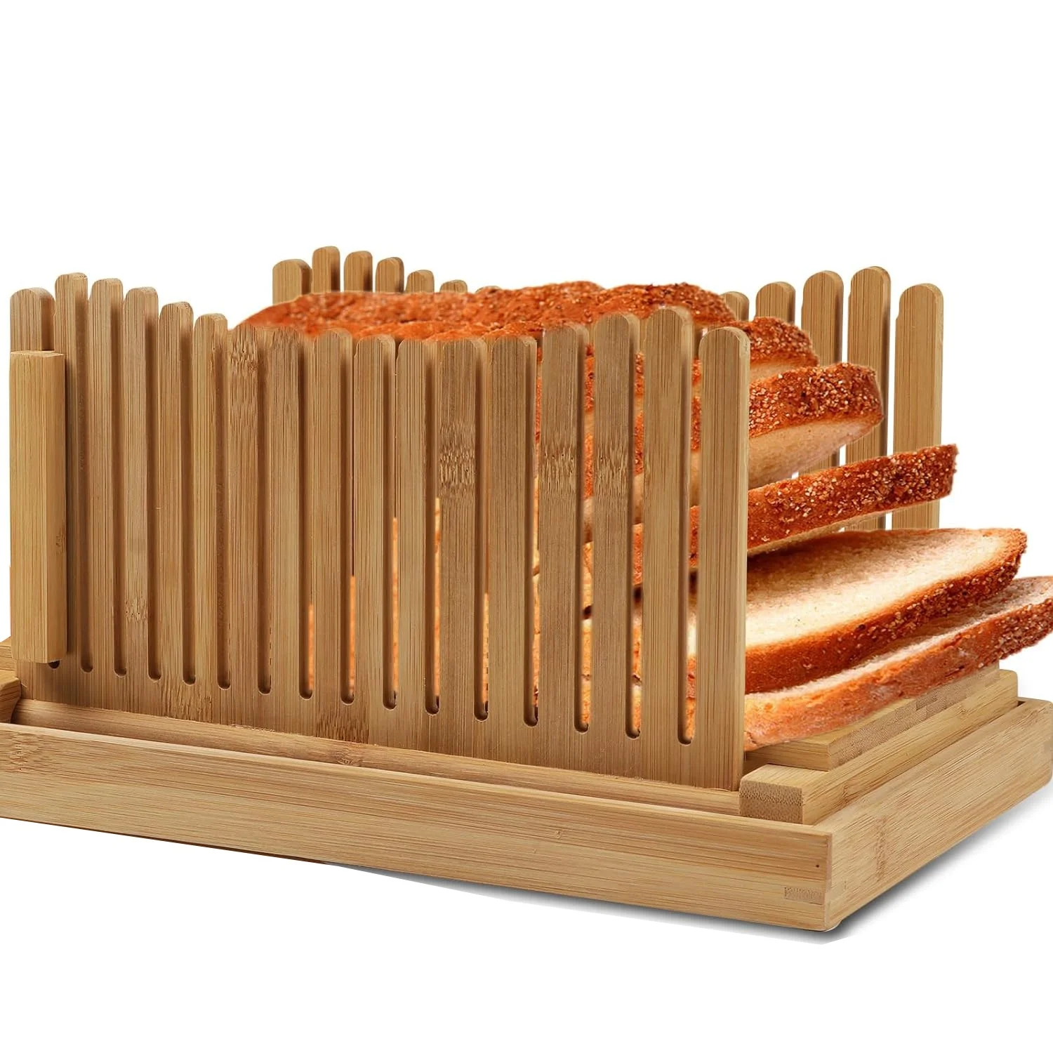Bamboo Adjustable Foldable Manual Bakery Bread Slicer for Homemade Bread with sturdy bamboo cutting board