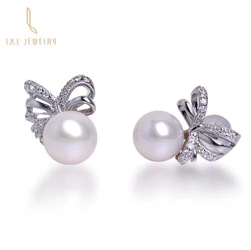 
Minimalist Vintage Jewelry s925 Silver Cubic Zirconia Natural Freshwater Pearl Bow Bowknot Women, Earrings 