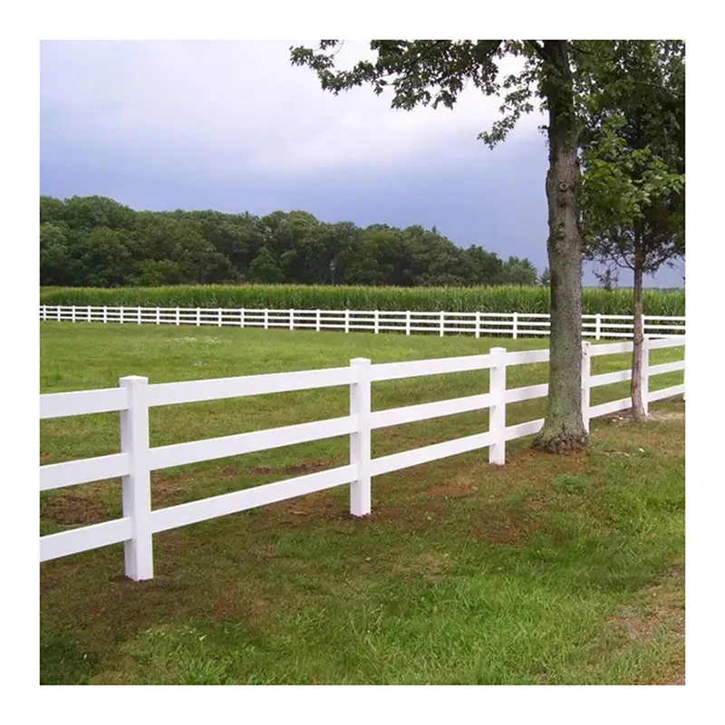 Cattle ranch UV protection farm fence white PVC plastic vinyl fence board 3 railway horse fence pvc