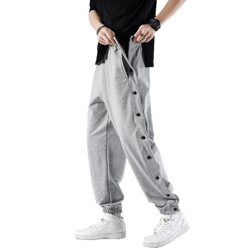 Open-Breasted Men Pants Elastic Waist Wide Legs Casual Hip Hop Trousers Sweatpants