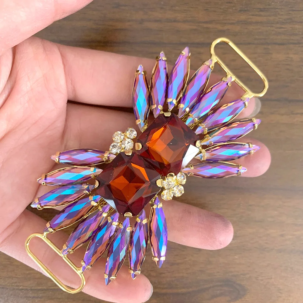 Rhinestone Applique Crystal AB Flower Sew on Rhinestones with Connectors Buckle Glass Rhinestone trim belt for Bikini Dress