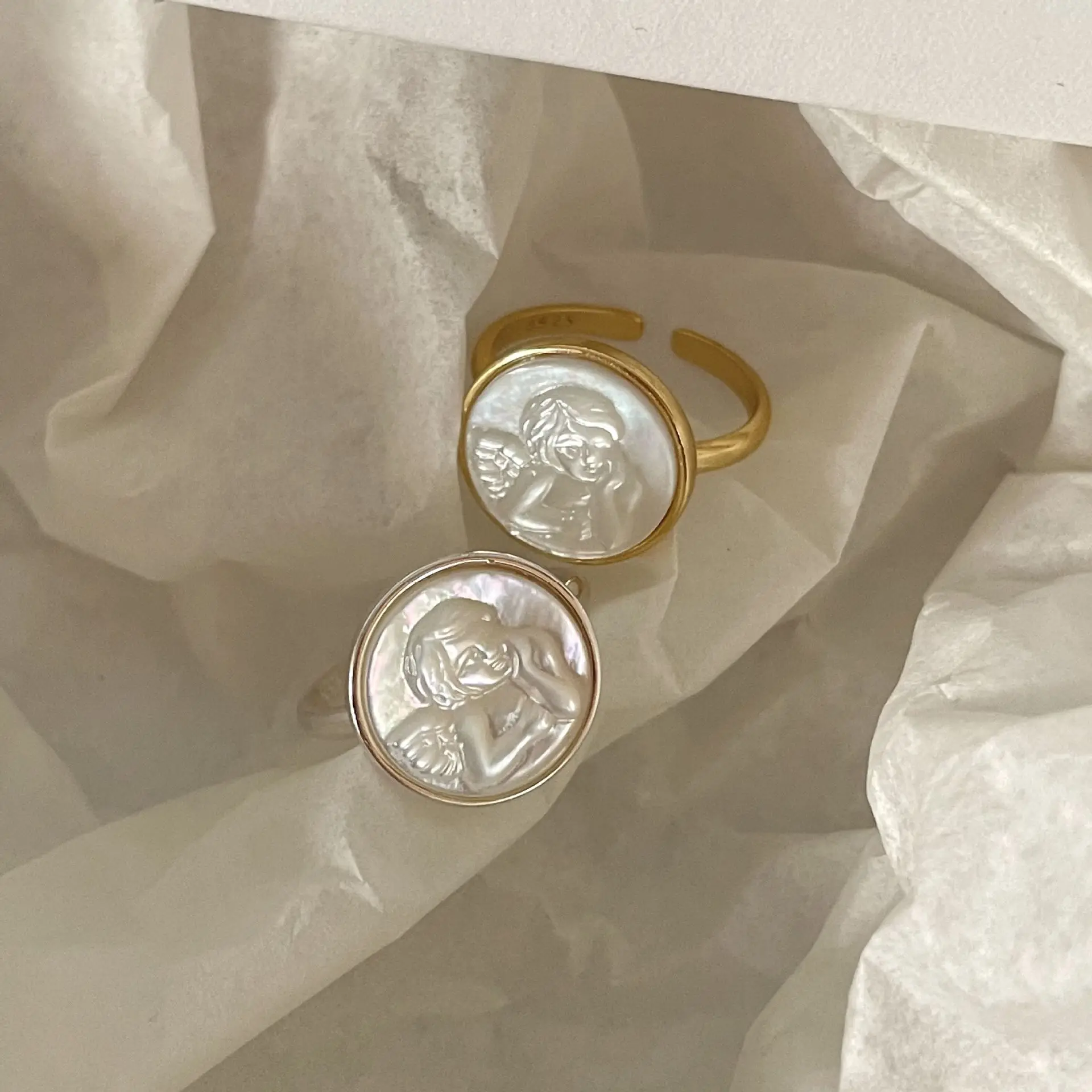 VIANRLA 925 Sterling Silver Ring Shell Angel Picture Ring Dropshipping Fashion Jewelry Rings Personalized Gifts Minimalist Style