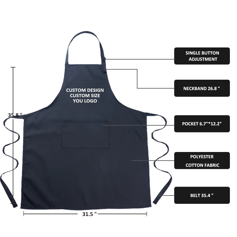 Custom Professional Adjustable Men Women Black Striped Cotton apron kitchen