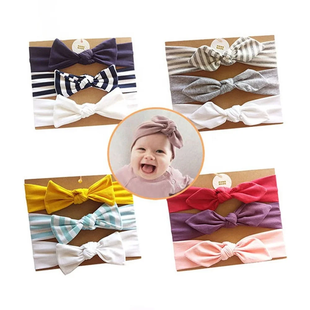 Wholesale Custom 100% Organic Cotton 3-Pack Baby Girl Headbands Baby Hair Accessories