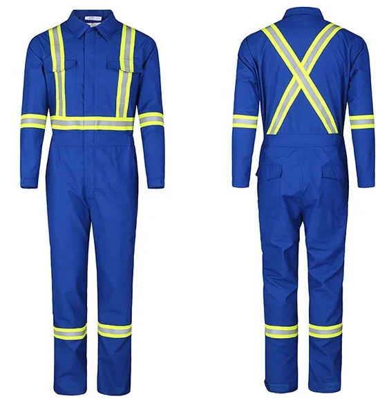 Safety Uniform Workwear Marine Coveralls Work Blue Orange Reflective Tape FR Cotton Fire Retardant Coverall