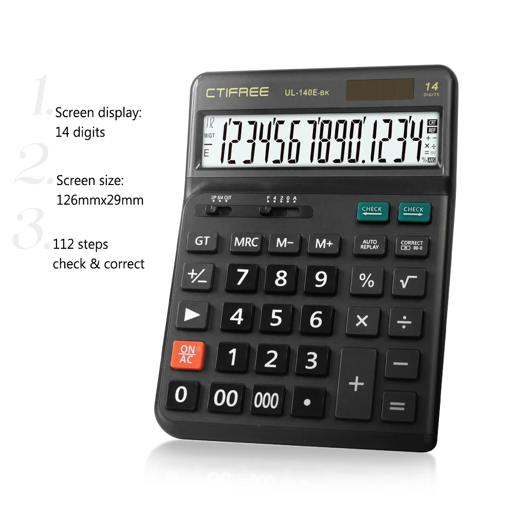 ctifree Large Keypad Large Screen Calculadora Dual Power Supply 14-digit Electronic Desktop Office Tablet Student Calculator